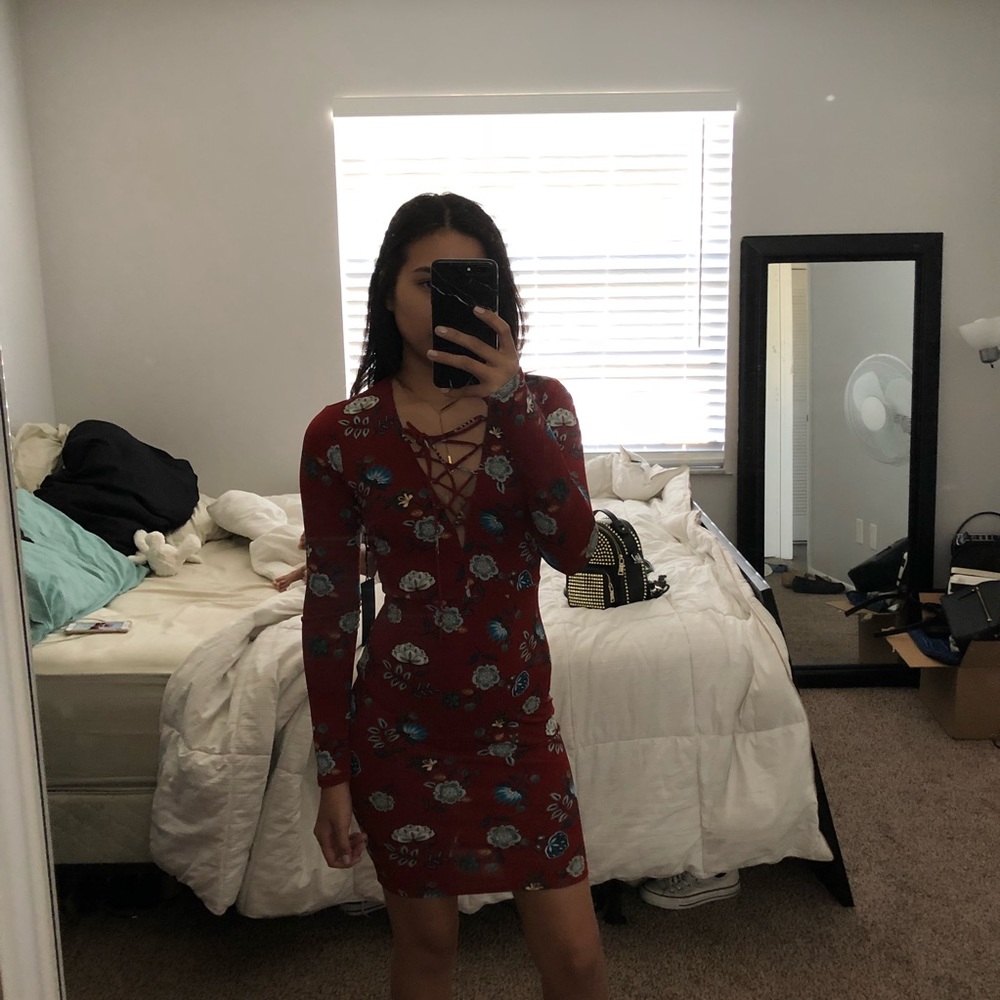 Red floral mini dress